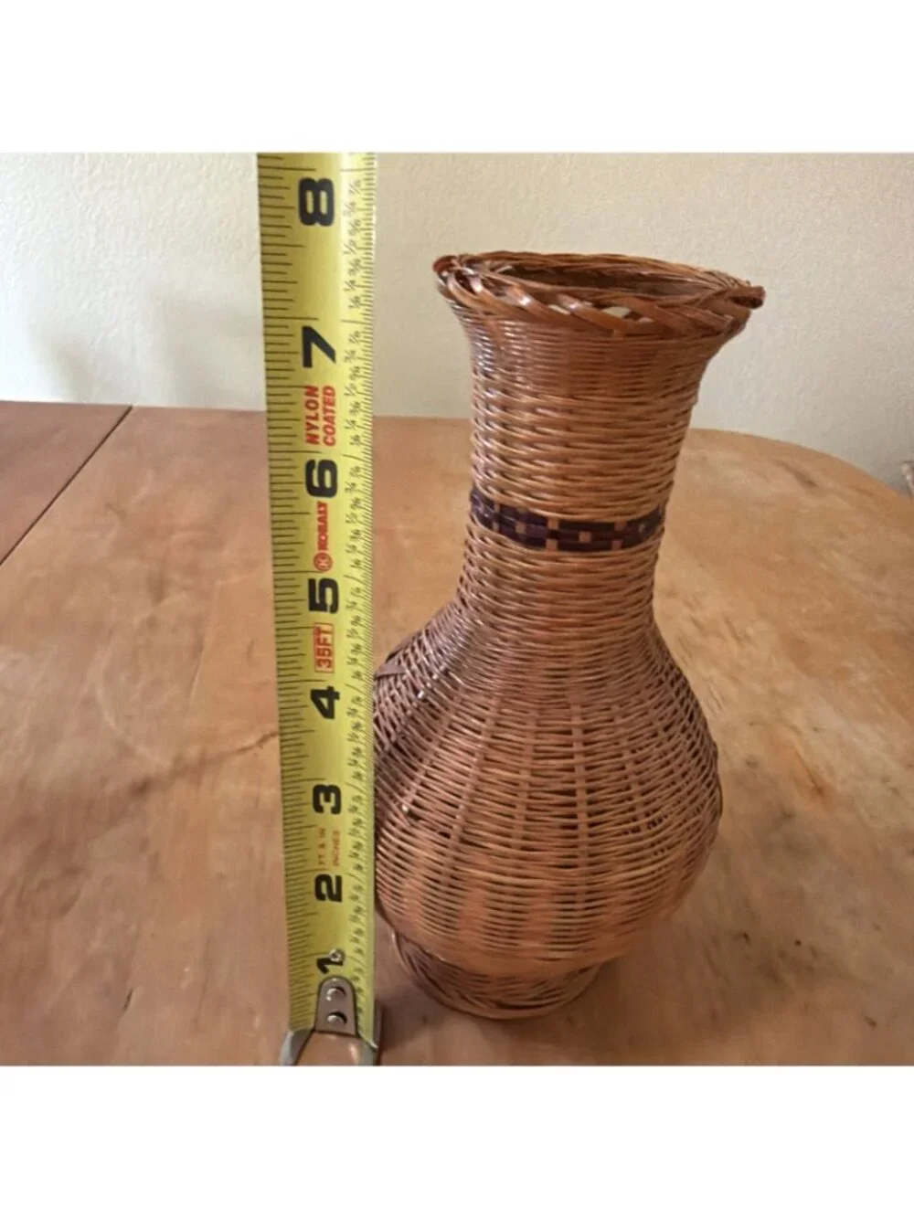 Wicker Rattan Woven Bohemian Boho Asian Style Decor Flower VASE Tropical 7.5in
